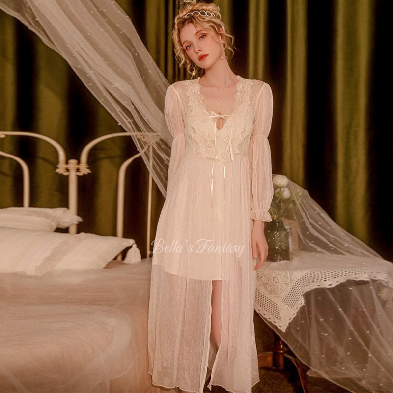 Bella's Fantasy Sexy Tulle See Through Slip Dress Pajamas Robe Beige O – BELLA'S FANTASY Bella's Fantasy Sexy Tulle See Through Slip Dress Pajamas Robe Beige O – BELLA'S FANTASY