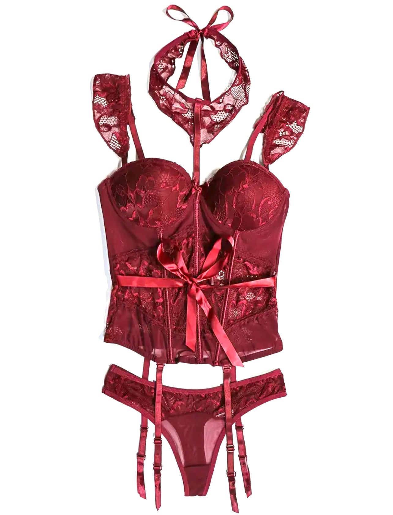 Scarlett Burgundy Lace corset Lingerie set - Red