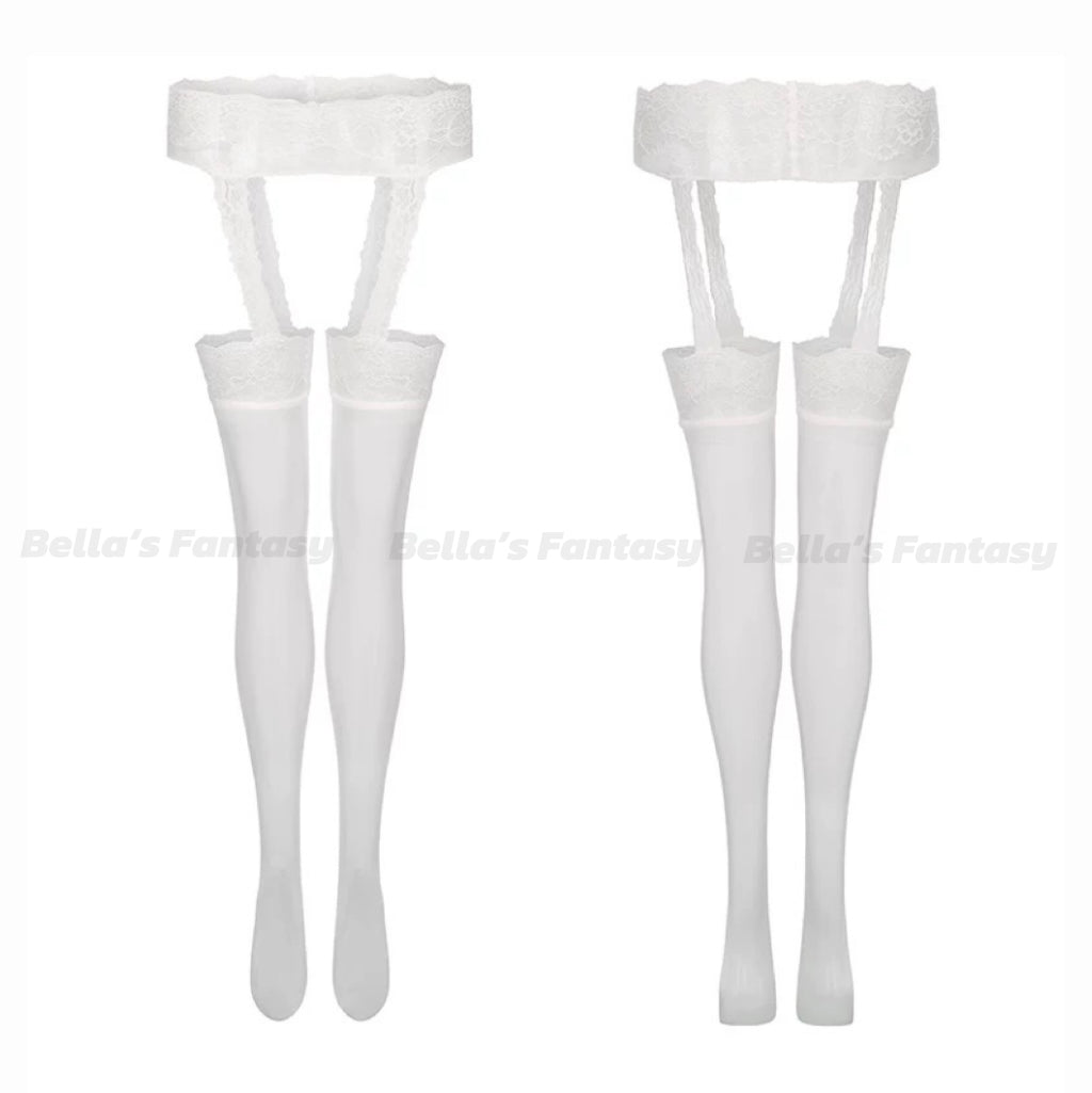 Bella's Fantasy Sexy Lace Pantyhose Sheer Garter Stockings White One S BELLA'S FANTASY Bella's Fantasy Sexy Lace Pantyhose Sheer Garter Stockings White One S BELLA'S FANTASY