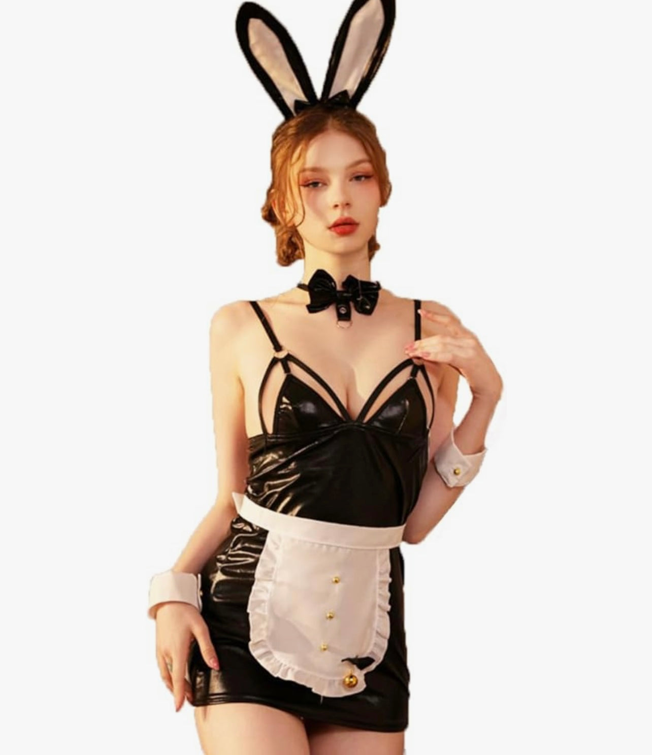 Bella's Fantasy Cosplay Sexy Maid Playboy PU Leather Cut Out Dress Bun BELLA'S FANTASY Bella's Fantasy Cosplay Sexy Maid Playboy PU Leather Cut Out Dress Bun BELLA'S FANTASY