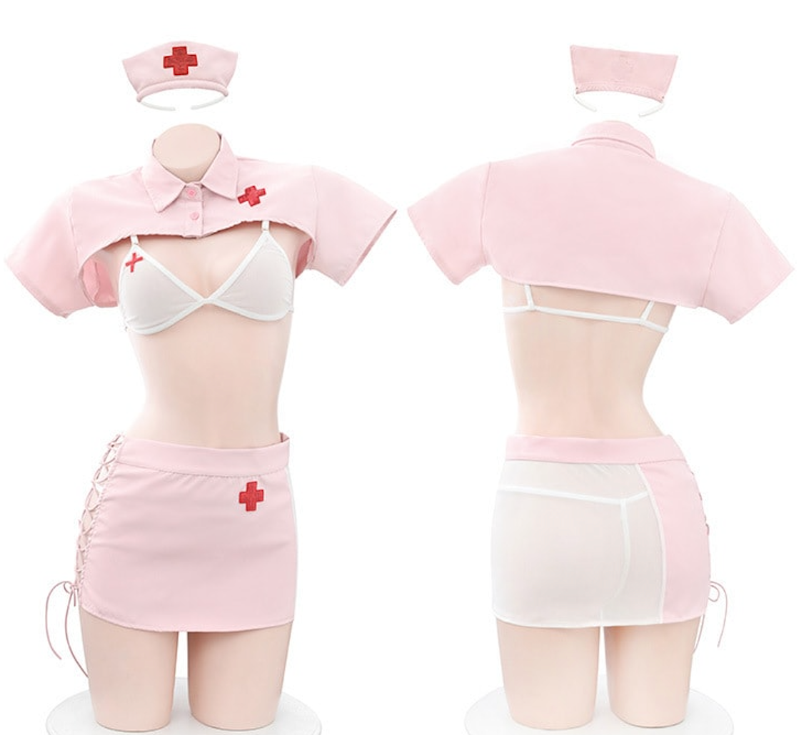 Naughty Nurse 5 pieces Uniform Costume, Cut Out Side Lace Up Mini Skir BELLA'S FANTASY Naughty Nurse 5 pieces Uniform Costume, Cut Out Side Lace Up Mini Skir BELLA'S FANTASY