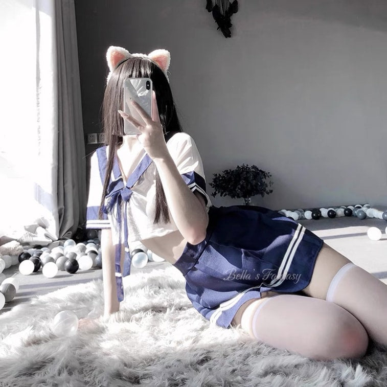 Bella’s Fantasy JK Student Cosplay Uniform Costume Lingerie Set Crop Top Pleated Skirt One size