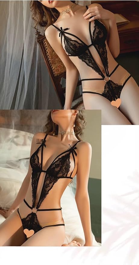 Bella's Fantasy Women Deep V Lingerie Lace Cut Out One Piece Babydoll Bodysuit One size