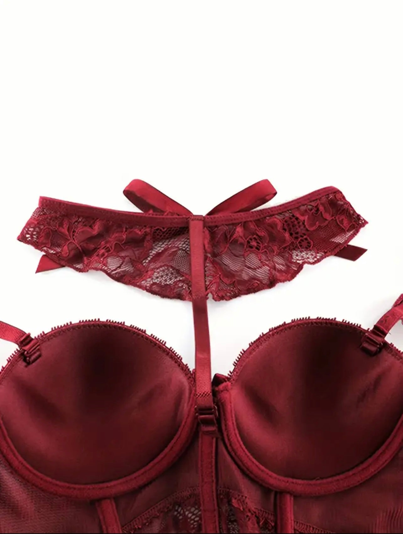 Scarlett Burgundy Lace corset Lingerie set - Red