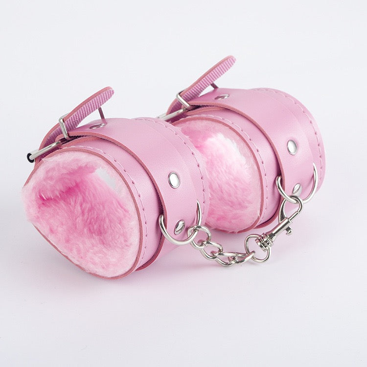 Bella’s Fantasy Handcuffs - Adjustable Faux Leather Bondage Fetish Handcuffs Kit for Adults Unisex Pink