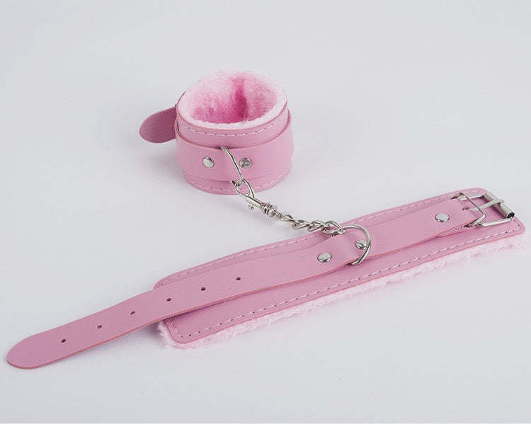Bella’s Fantasy Handcuffs - Adjustable Faux Leather Bondage Fetish Handcuffs Kit for Adults Unisex Pink