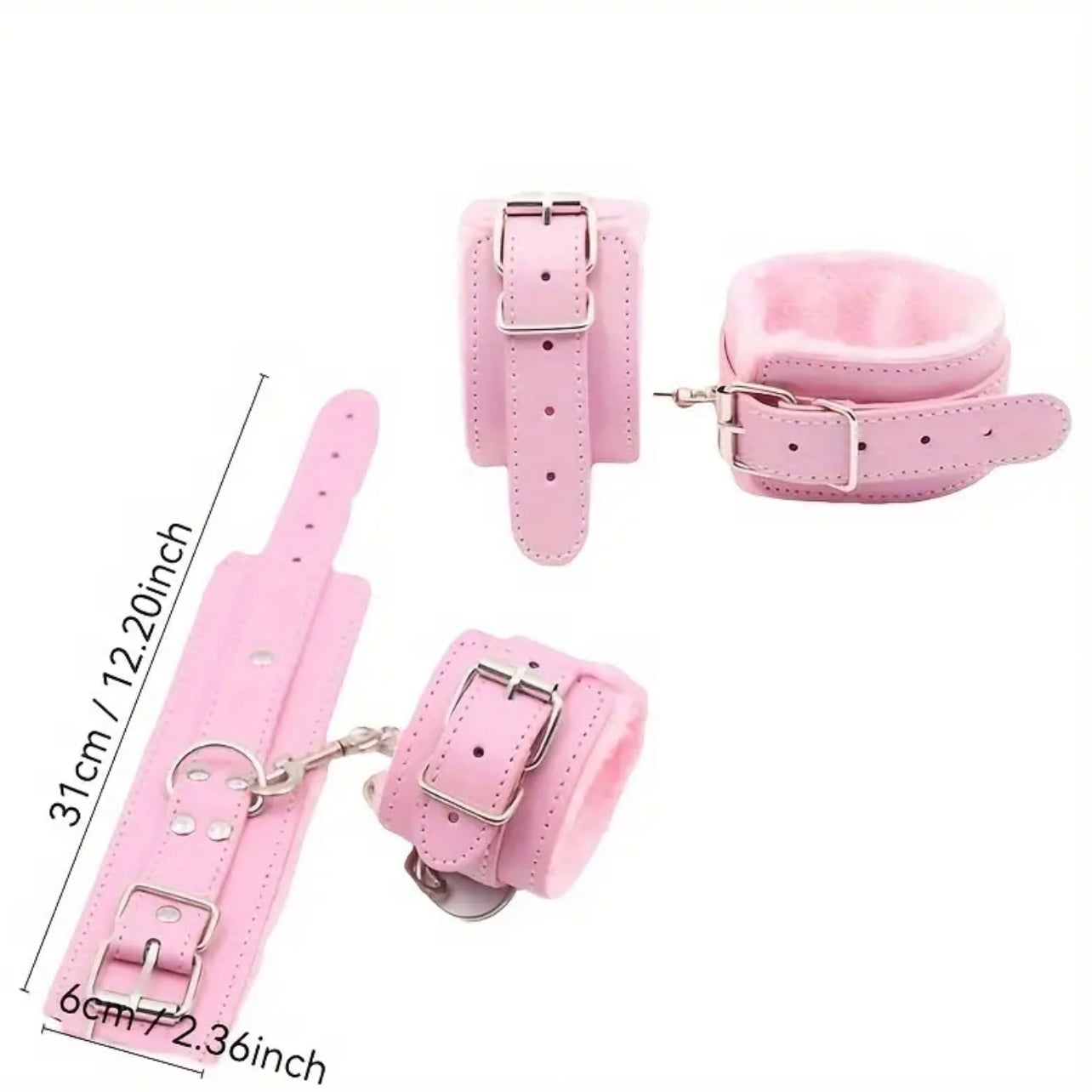 Bella’s Fantasy Handcuffs - Adjustable Faux Leather Bondage Fetish Handcuffs Kit for Adults Unisex Pink