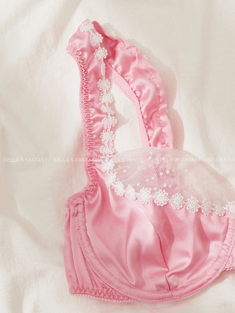 Barbie Daisy Embroidery Mesh Bra and Thong Lingerie Set