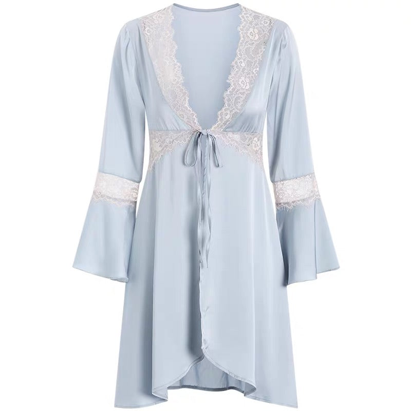 Carly Satin Silky Slip Dress Pajamas Set With T String Baby Blue
