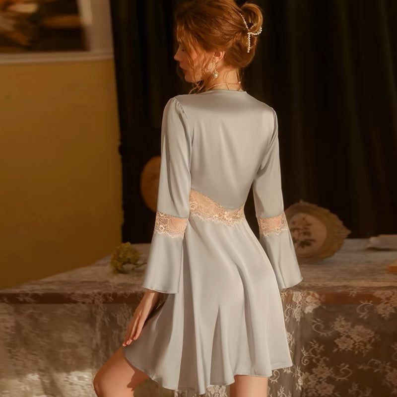 Carly Satin Silky Slip Dress Pajamas Set With T String Baby Blue