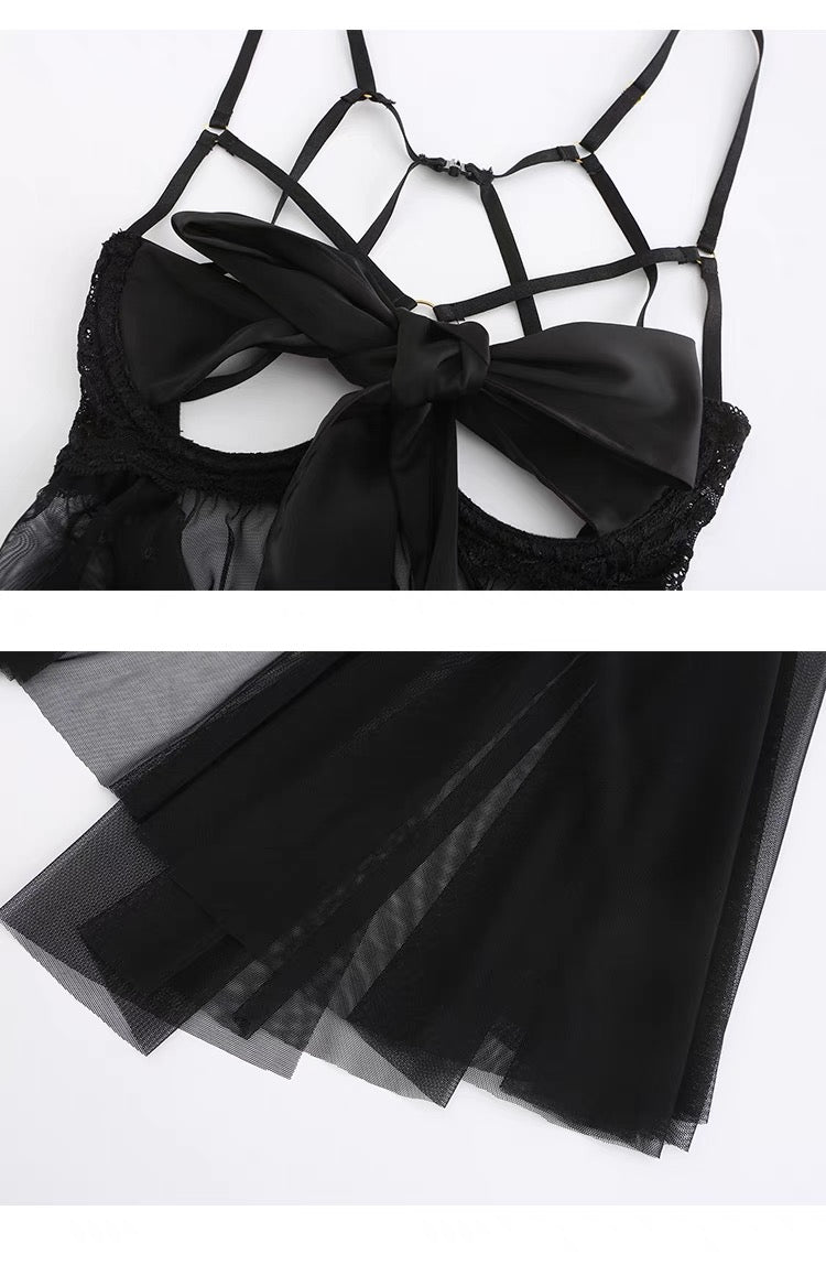 Iris Open Bow Lingerie Babydoll Slip Dress One size
