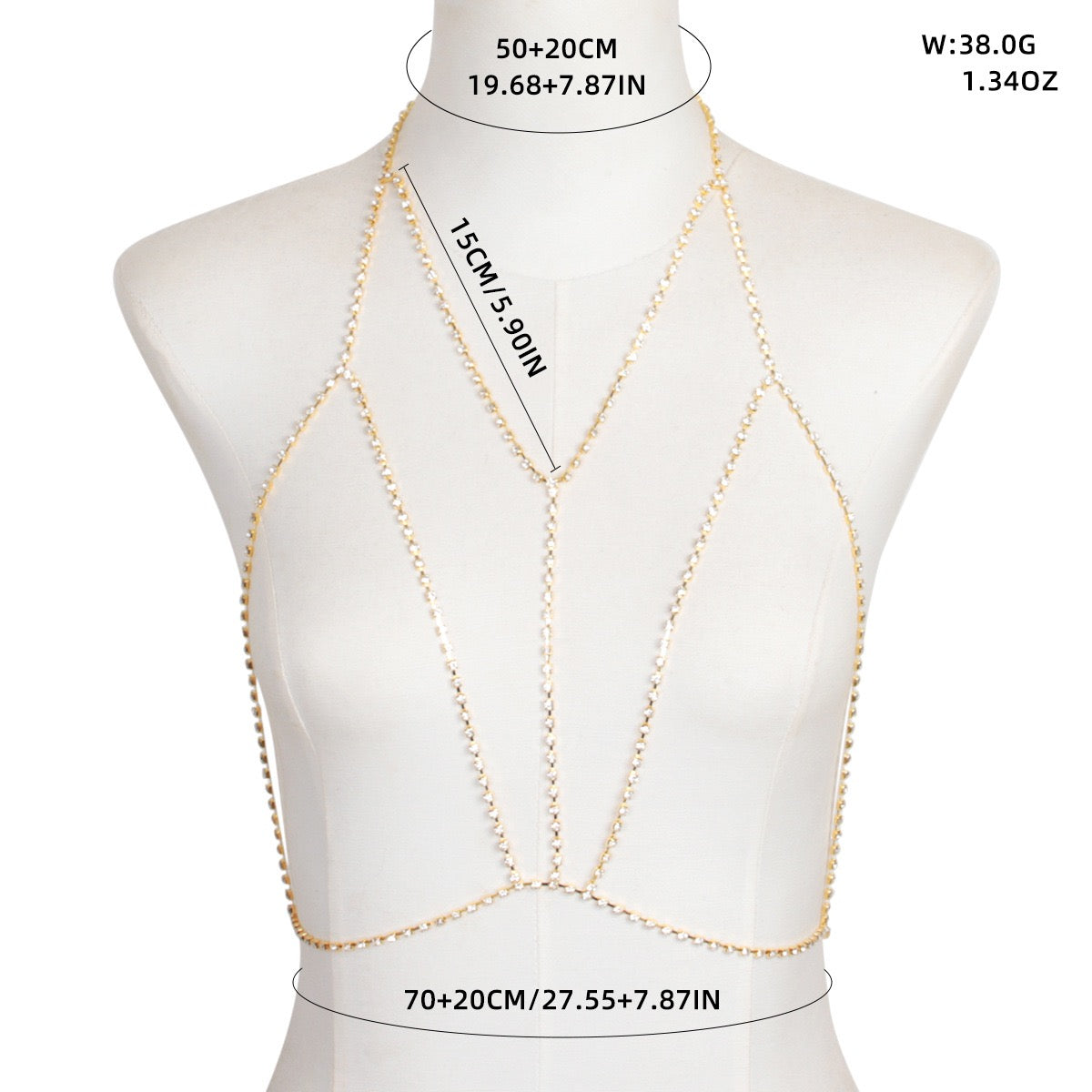 Harper 1PC Gold Bridal Sexy Body Chain Necklace Jewelry Rhinestone