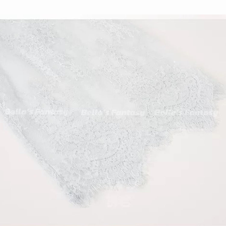 Bella's Fantasy French Mesh V Neck Satin Lace Slip Dress+ Robe Pajamas Nightwear Set Baby Blue One Size