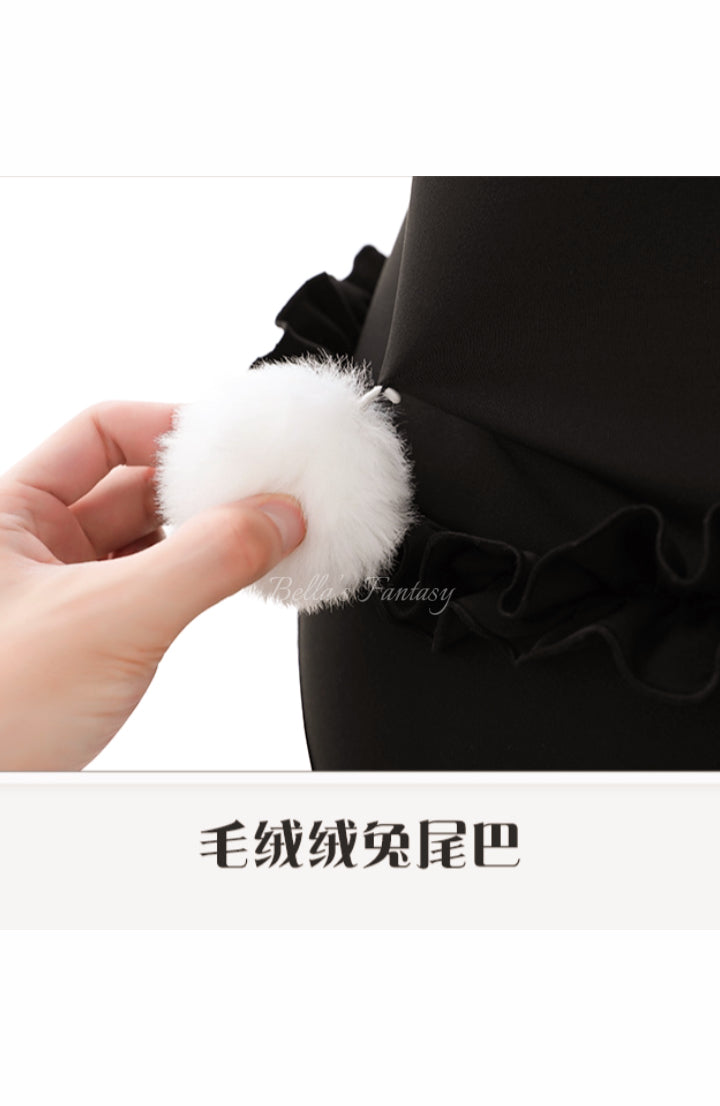 Cute Playboy Bunny Costume Black Cosplay Bodysuit Sexy Lingerie Set