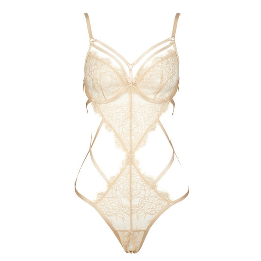 Nova Cut Out Mesh Underwire Bodysuit-Champagne